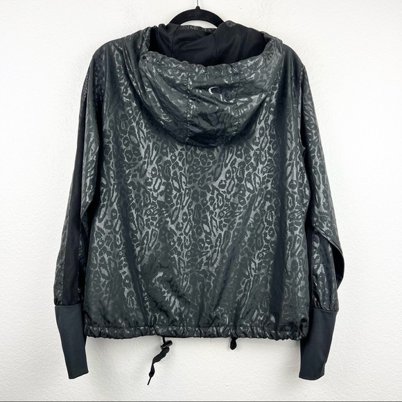 ZYIA Black Leopard Hooded Bomber Jacket Windbreaker Full Zip Pockets, Size M - Picture 5 of 8